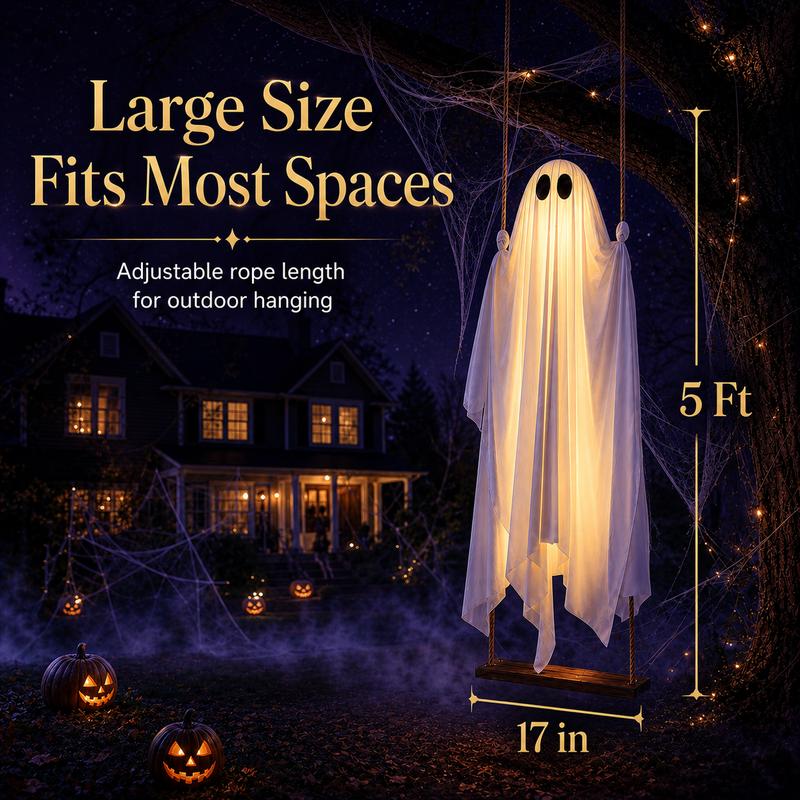 Halloween Decorations Hanging Ghost Decor with a Maple Leaf Swing Ghost Light🎃