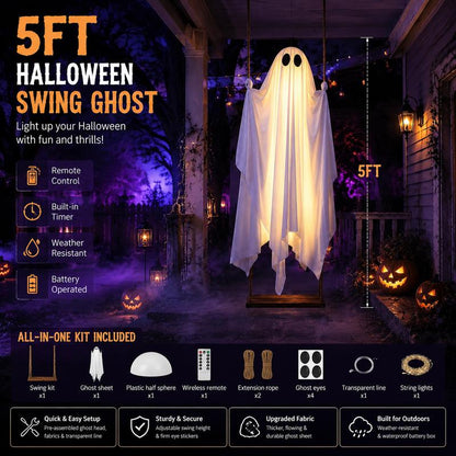 Halloween Decorations Hanging Ghost Decor with a Maple Leaf Swing Ghost Light🎃