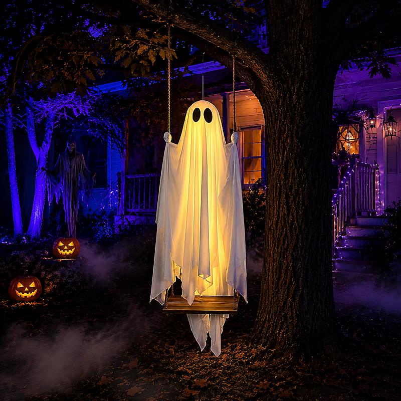 Halloween Decorations Hanging Ghost Decor with a Maple Leaf Swing Ghost Light🎃