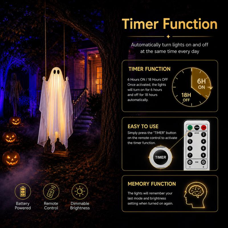 Halloween Decorations Hanging Ghost Decor with a Maple Leaf Swing Ghost Light🎃