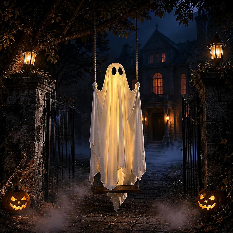 Halloween Decorations Hanging Ghost Decor with a Maple Leaf Swing Ghost Light🎃