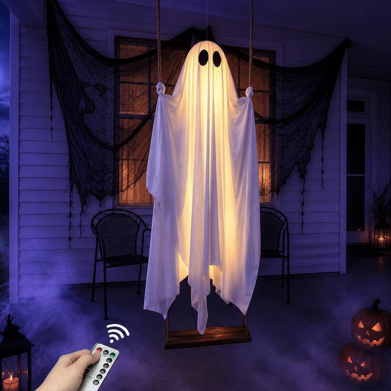 Halloween Decorations Hanging Ghost Decor with a Maple Leaf Swing Ghost Light🎃